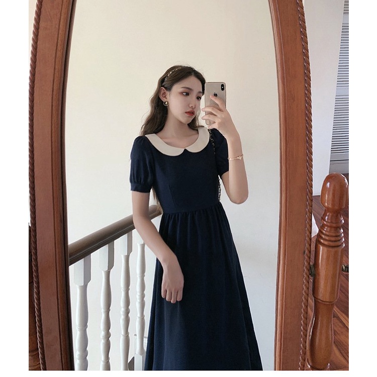 💃 Đầm Nữ Cộc Tay Cổ Sen Chất Đũi Cổ Trắng Dáng Dài