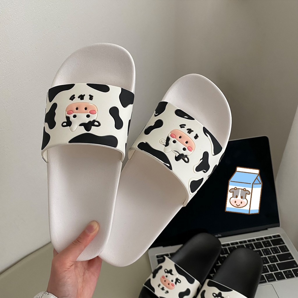 [SẴN- NOWSHIP] Dép nữ ulzzang lê BÒ SỮA cute quai ngang đế bằng bệt đi mưa rửa nước màu đen trắng đẹp mới siêu hot trend