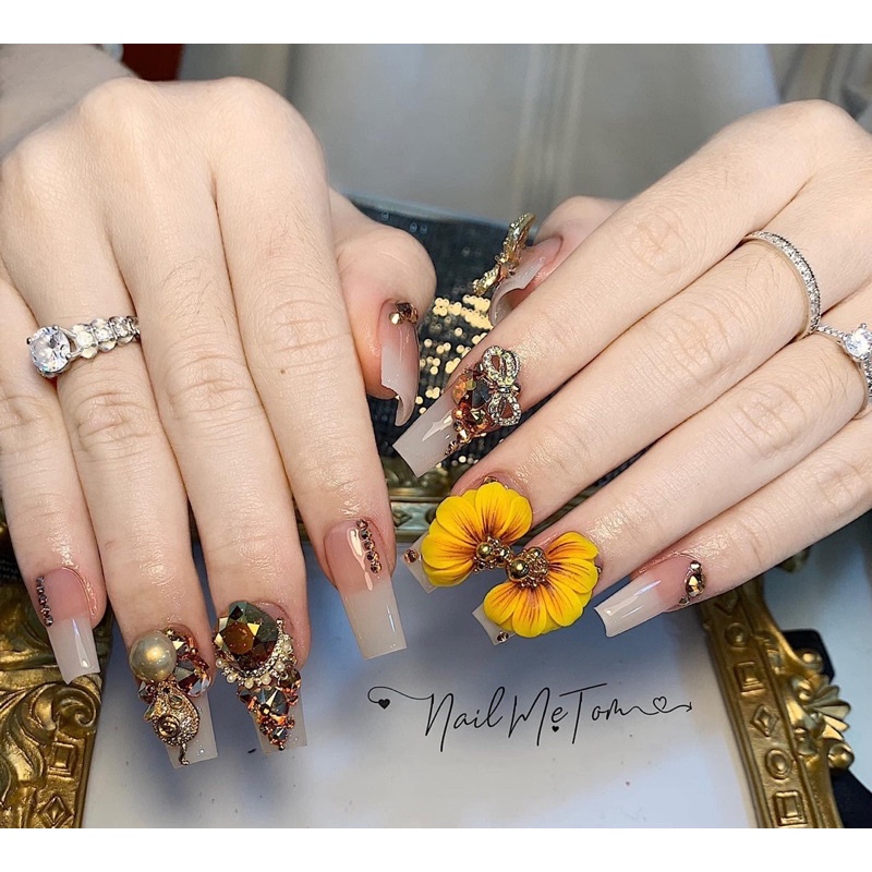 Hoa bột nail gắn móng tay| Hoa hướng dương tay ( set 2bong/10 bông)