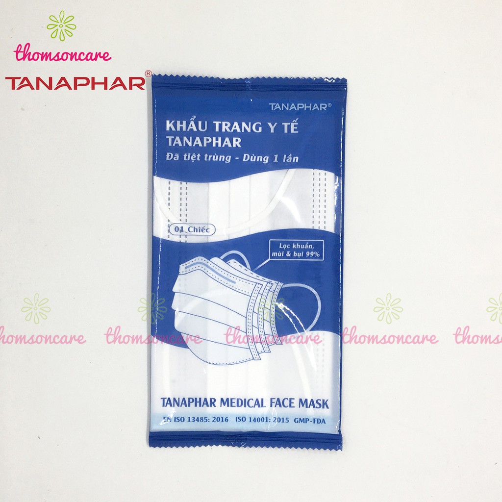 Khẩu trang y tế Tanaphar 3 lớp - hộp 20 chiếc, từng cái trong túi tiệt trùng - Đạt chuẩn ISO