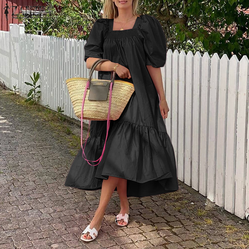 Váy Maxi ZANZEA Tay Phồng Cổ Vuông Kiểu Dáng Thời Trang Dành Cho Nữ