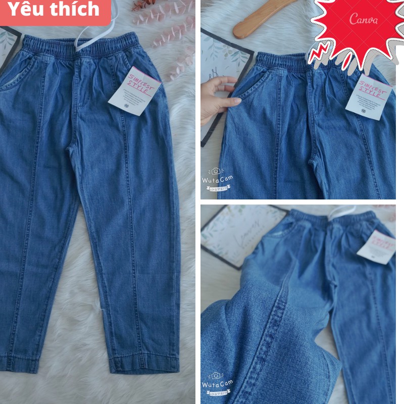 Quần jean baggy, quàn bò giấy lưng thun xăn lai dáng lỡ vải mềm [ ẢNH SHOP+ VIDEO]