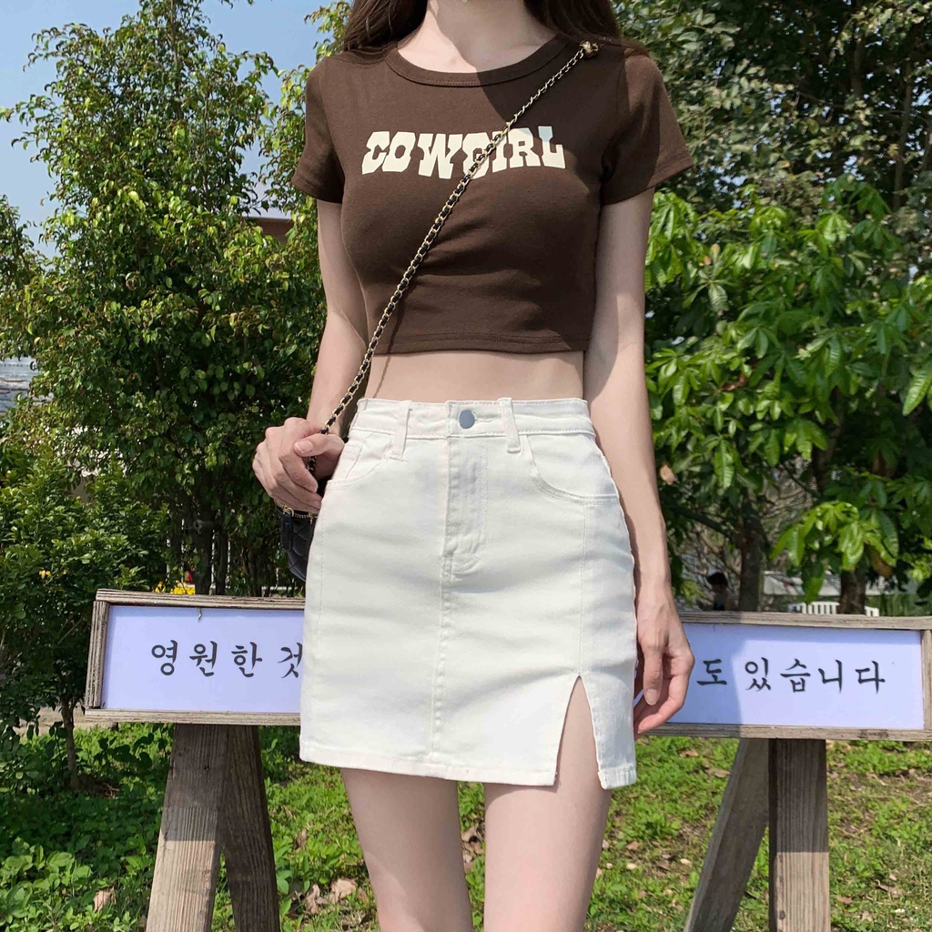 Chân váy jean Chữ A Lưng Cao Thời Trang Hàn Quốc Cho Nữ