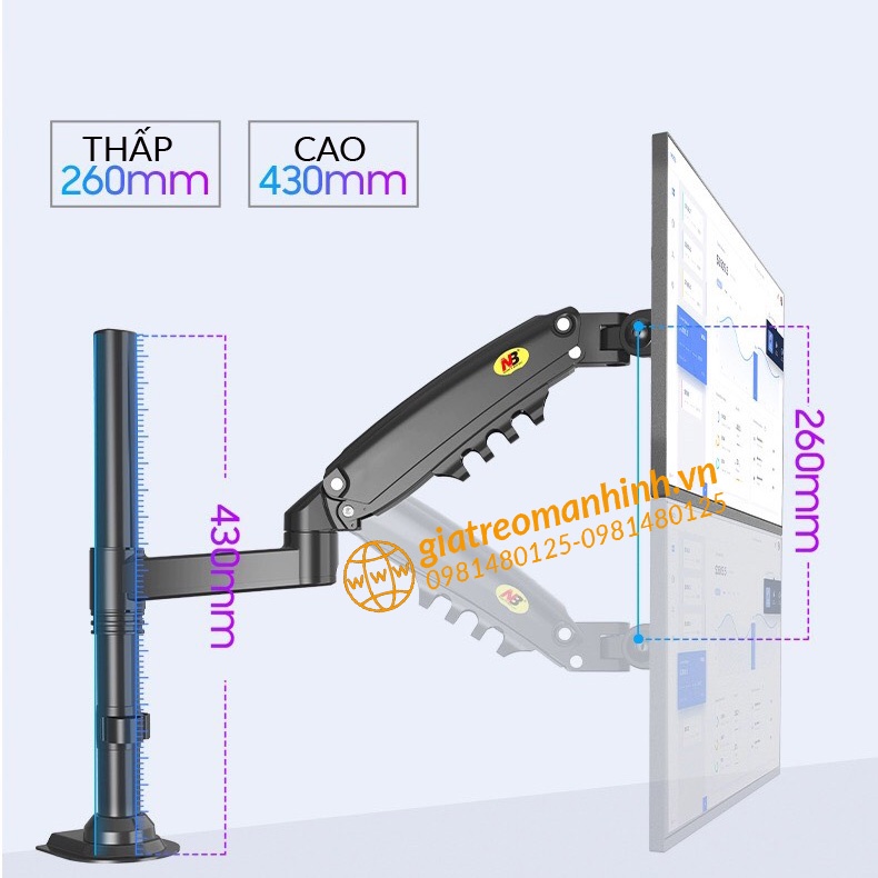 Giá Treo Màn Hình NB-H160 - Xếp 2 Màn 17-27 Inch Trên Dưới - Tải Trọng 9Kg
