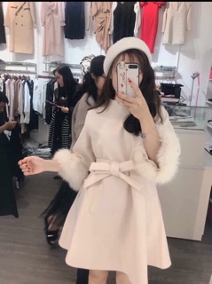 Váy dạ buộc eo tay lông 2 bên