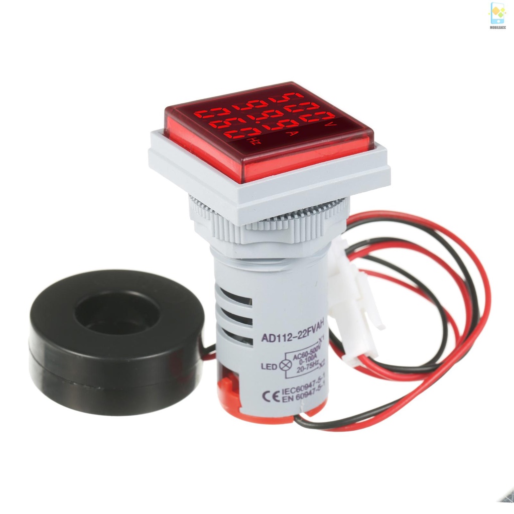 Đồng hồ đo điện áp + dòng điện + tần số kỹ thuật số ba màn hình hiển thị led vuông mini ac 60-500v ac0-100a 20-75hz