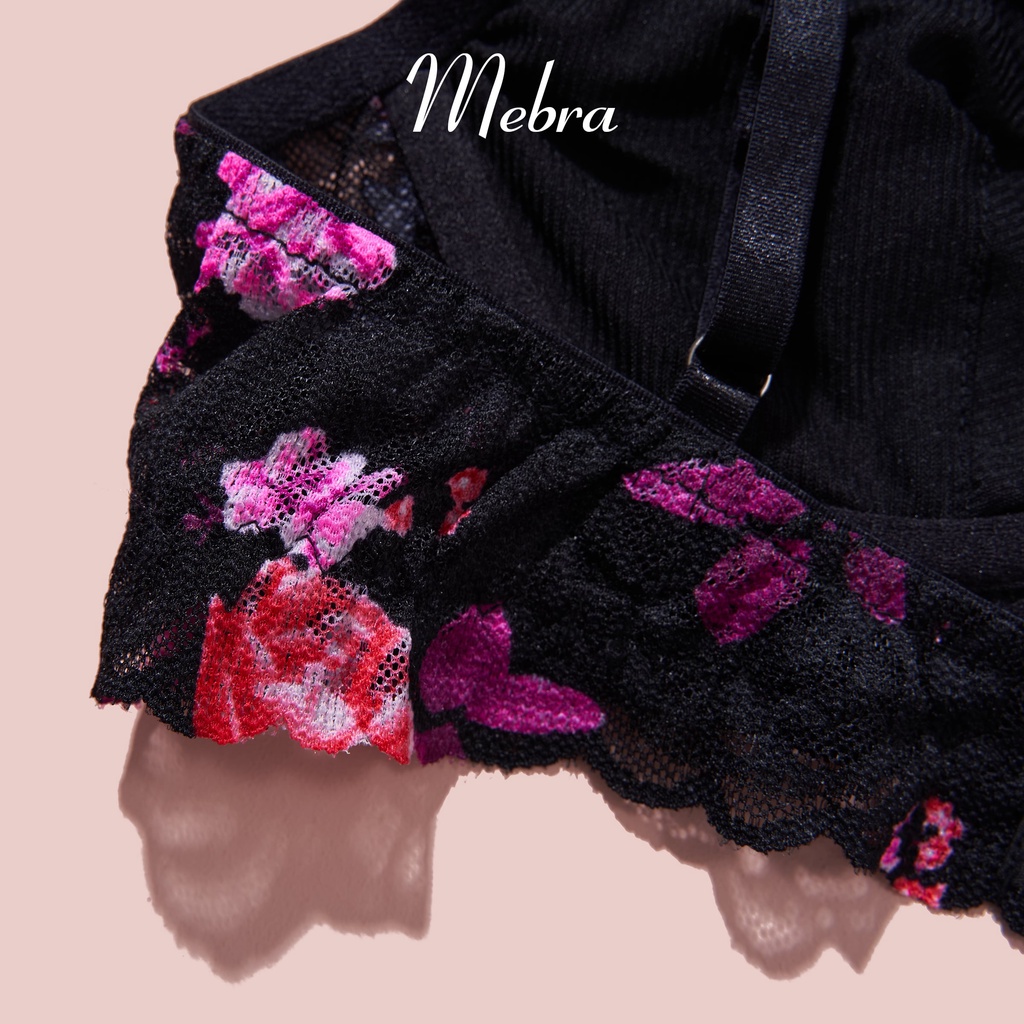 Set đồ lót ren có gọng không đệm, ren đen họa tiết hoa hồng sexy, quyến rũ, gọi cảm Mebra | BigBuy360 - bigbuy360.vn