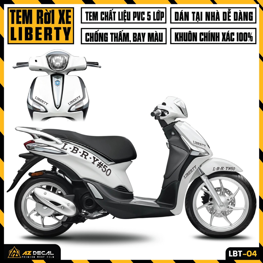 Tem Liberty Mẫu L-B-R-Y#50 | LBT-04 | Decal Dán Xe Máy Liberty 125 Đỏ Đen Trắng Chống Nước Bền Màu