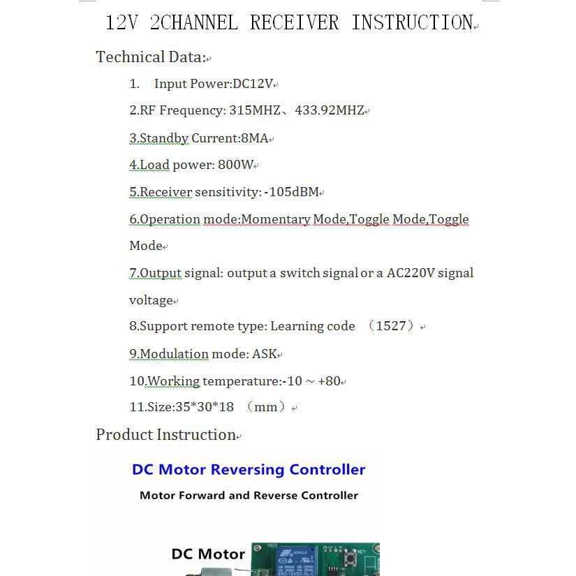 Module nhận tín hiệu điều khiển từ xa DC 12V 2 kênh RF 433MHz