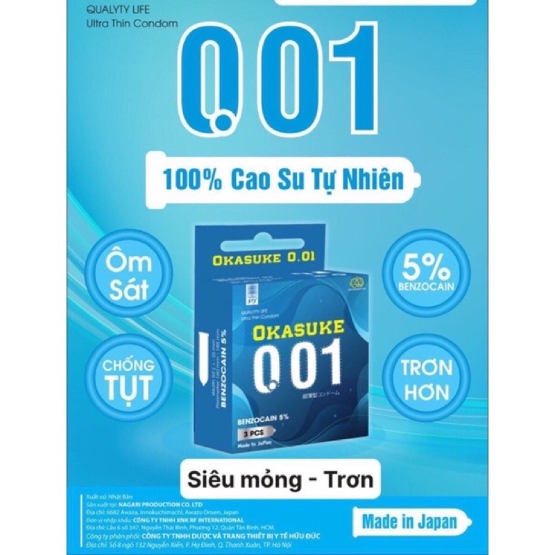 Bao cao su siêu mỏng kéo dài thời gian quan hệ chính hãng 001 BCS Nhật Bản chống xuất tinh sớm SACUCO OS002