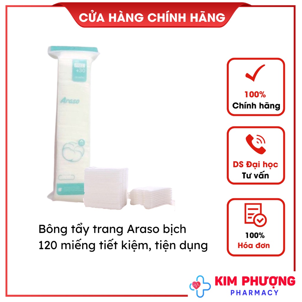 Bông tẩy trang tiết kiệm, tiện lợi Araso bịch 120 miếng dai, không tơi