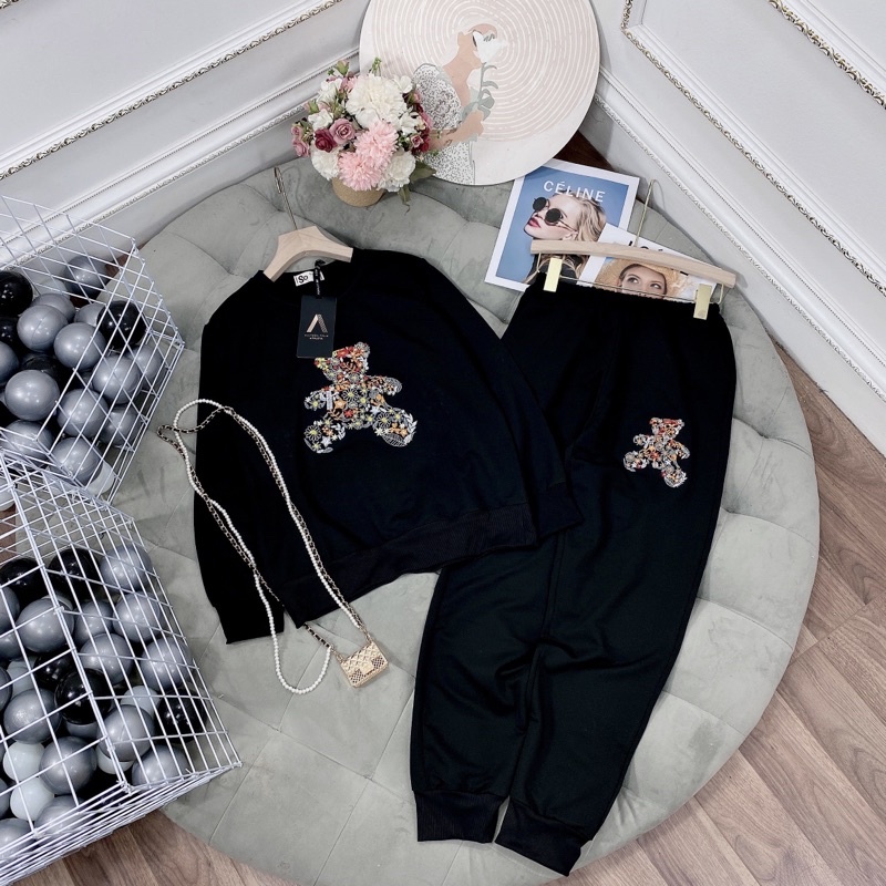 Bộ thể thao gấu hoa Set bộ thêu gấu màu siêu đẹp