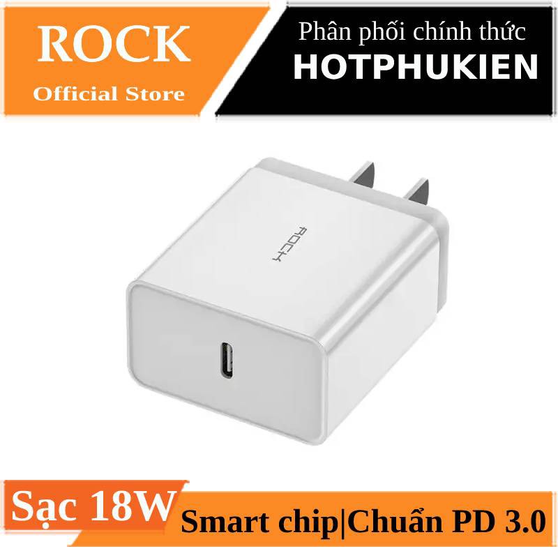 Cóc củ sạc nhanh 18W chuẩn PD 3.0 Type-C chính hãng Rock T12 Pro (sạc siêu sanh, kích thước nhỏ gọn)