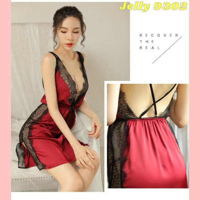 [QUÀ TẶNG] Váy Ngủ Lụa 2 Dây Đan Chéo Xẻ Hông Phối Ren Cao Cấp Sexy Quyến Rũ – Đầm Ngủ Nữ Xuyên Thấu Gợi Cảm - Jelly9302