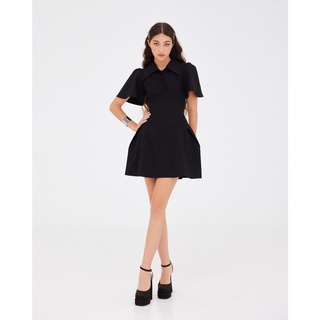 ITSCICICO - Đầm YAYA đen, cổ sơ mi tay phồng dáng xòe thanh lịch, cut out lưng.