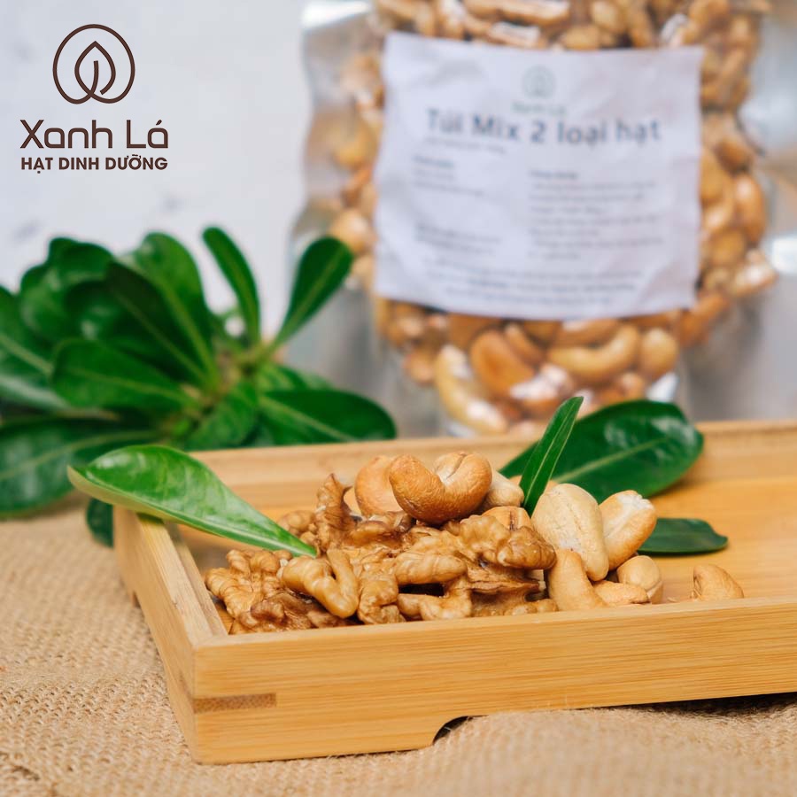 Hạt Dinh Dưỡng Mix 2 Siêu Hạt 500G (óc chó, hạt điều) Xanh Lá thượng hạng, chất lượng loại A