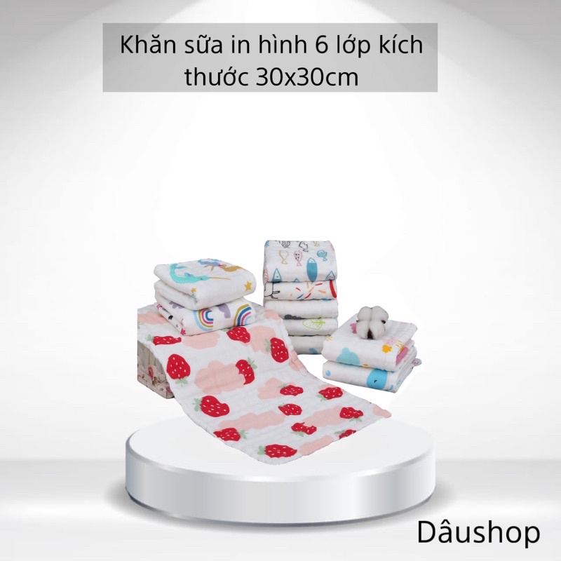 Khăn sữa in hình 6 lớp kích thước 30x30cm