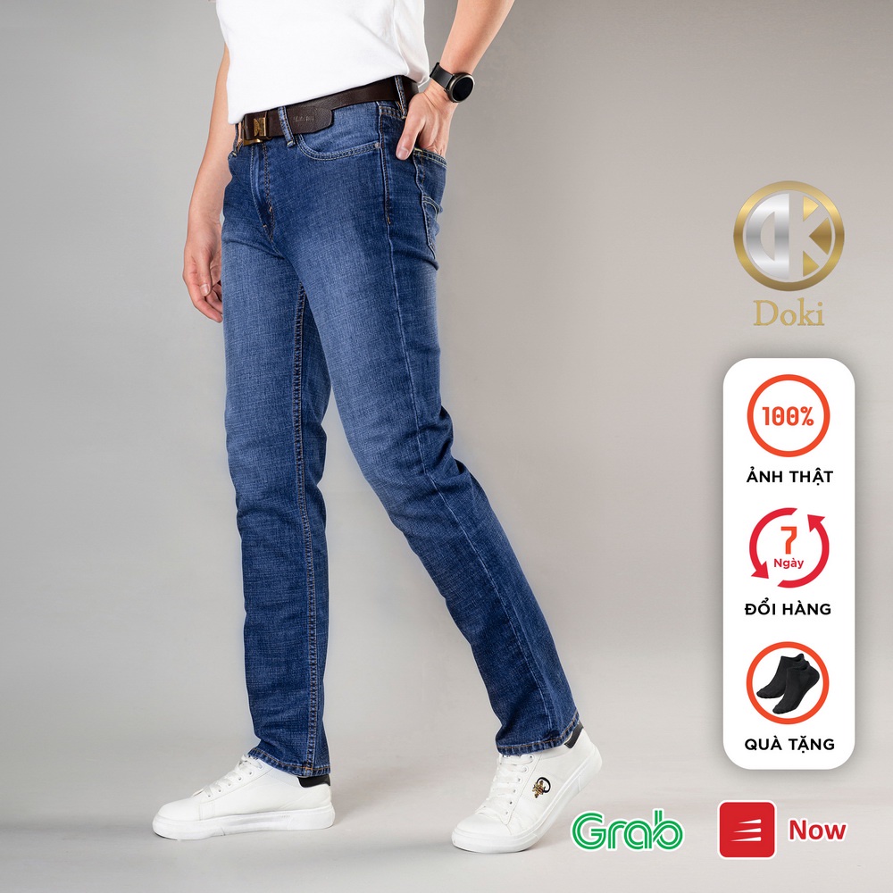 Quần Jean Nam Cao Cấp Xanh Dương Đậm, Quần Bò Nam Chất Vải Co Giãn Thoải Mái, DOKI DK-09