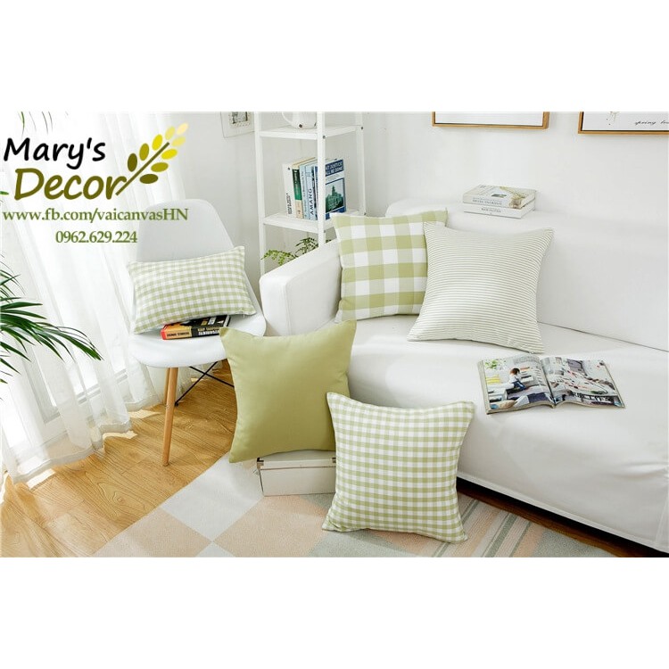 Gối tựa sofa Mary Décor - họa tiết Caro lá mạ trắng to