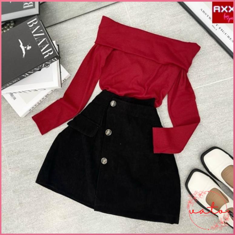 Set Áo Len Đỏ Trễ Vai Tay Dài Chân Váy Lệch Vạt Ulzzang Mặc Đi Chơi Tết  Thời Trang Nữ Đẹp | BigBuy360 - bigbuy360.vn