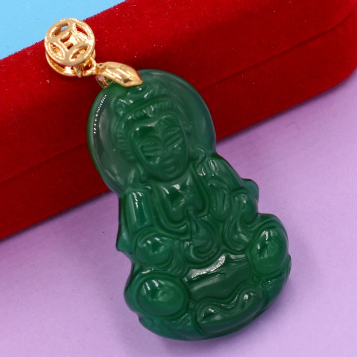 Mặt dây chuyền Phật Quan âm xanh 3.8 cm MQAMNXA2 - Mặt Phật Size lớn đá phong thủy