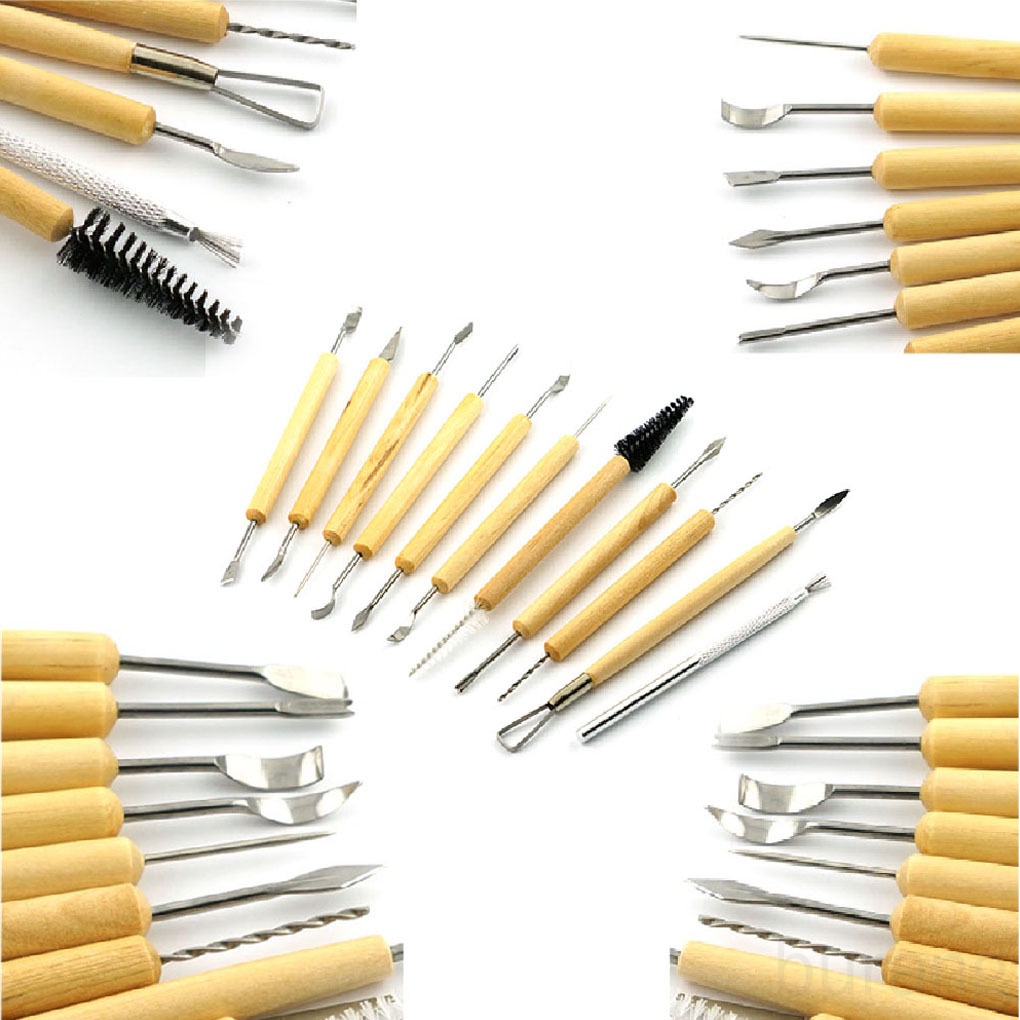 Bộ 11 dụng cụ điêu khắc đất sét thiết kế cán gỗ cho người mới bắt đầu