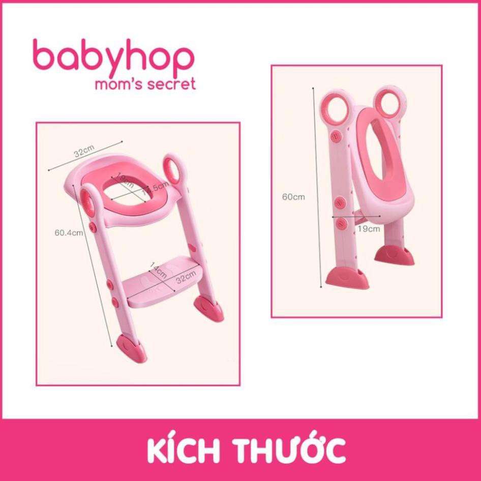 Thang bô vệ sinh có nắp lót thu nhỏ bồn cầu Babyhop cho bé trai và bé gái có tay vịn, gấp dựng cất gọn