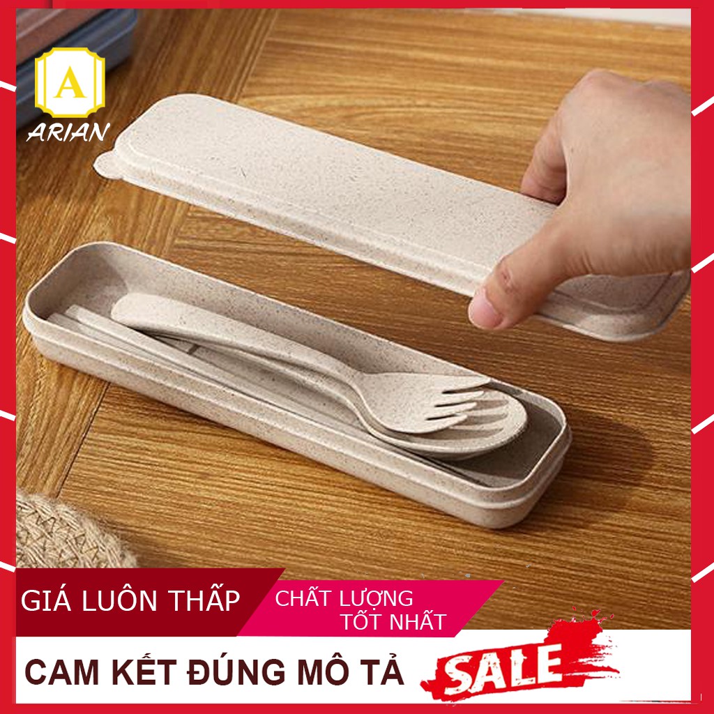 [Giảm Sốc] Bộ Đũa Muỗng Nĩa Lúa Mạch kèm hộp tiện lợi du lịch / ăn trưa văn phòng