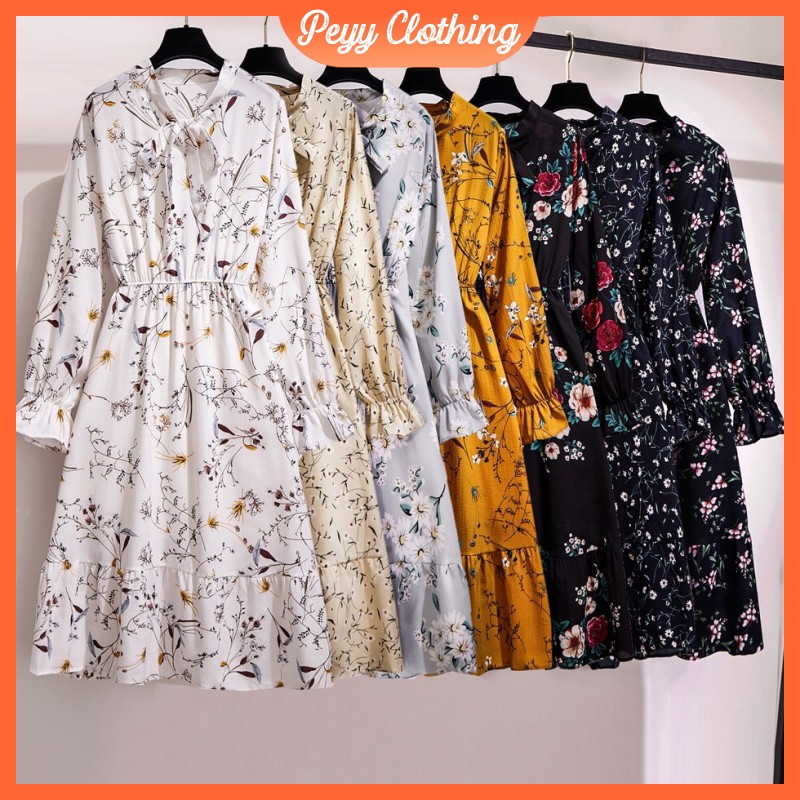 Váy hoa nhí vintage dáng dài bánh bèo tiểu thư ulzzang Hàn Quốc V26 - Peyy Clothing