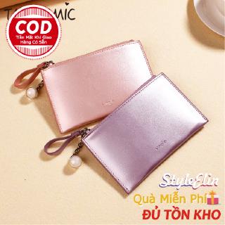 Ví ngắn trang trí dây khóa kéo và ngọc trai thời trang Hàn Quốc cho nữ