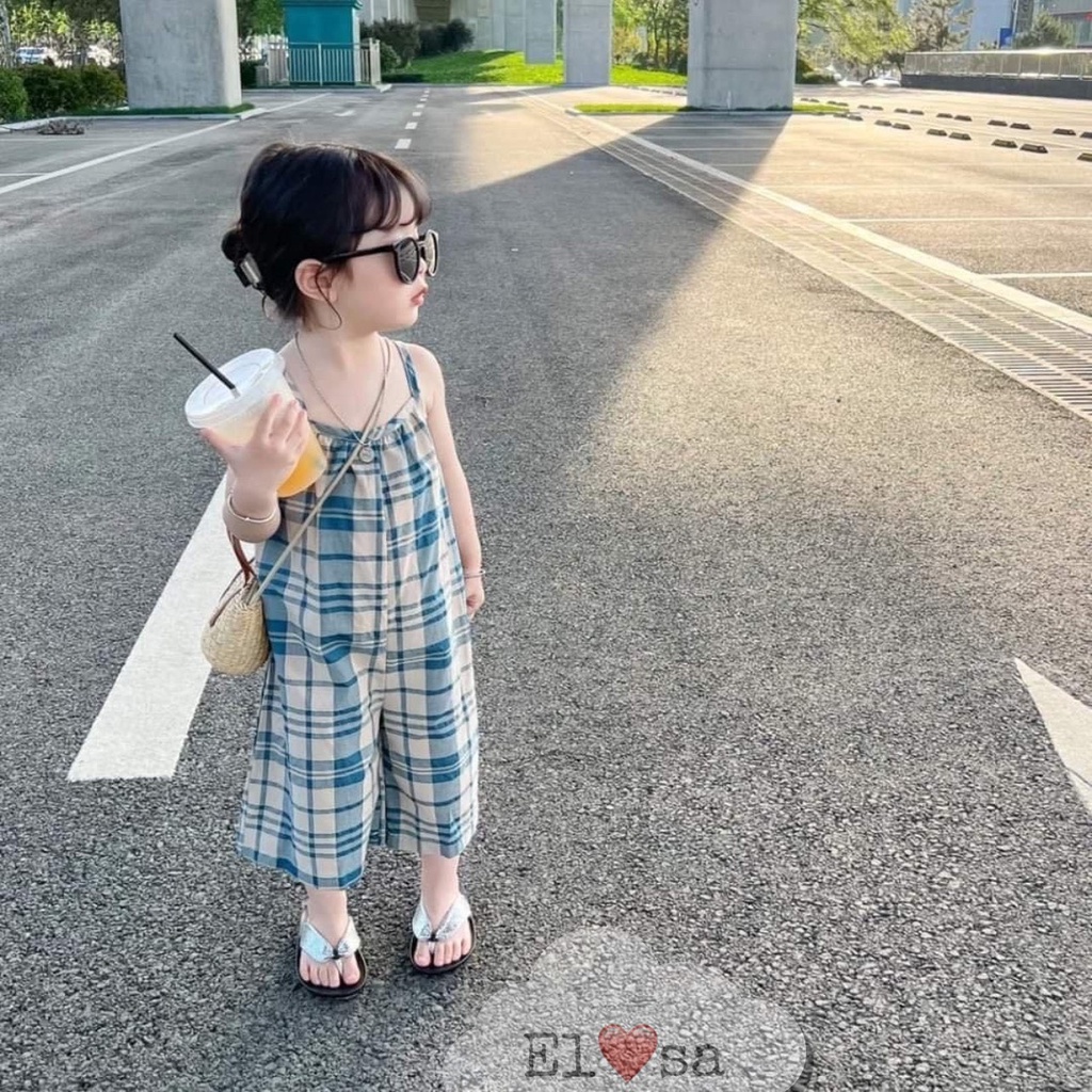 Váy bé gái - Jumpsuit thô đũi 2 dây kẻ caro bánh bèo siêu xinh cho bé từ 1-7 Tuổi
