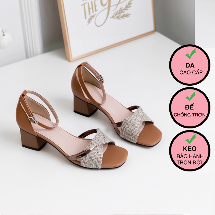 Giày cao gót nữ hở mũi ZINA, giày sandal nữ quai chéo phối dây cao 5 phân Z709