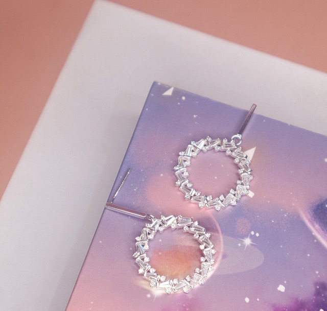 Khuyên tai nụ tim treo nơ siêu đẹp sáng bạc ta