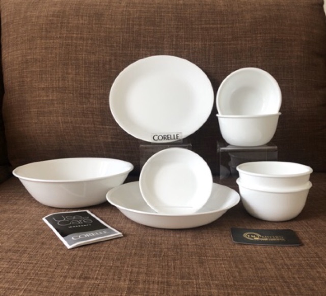 Bộ tô chén dĩa thuỷ tinh Mỹ Corelle 8 món 8 N-LP Winter Frost White