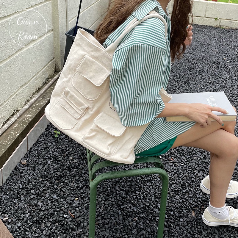 [CÓ SẴN] TÚI TOTE CANVAS HỌA TIẾT 4 TÚI NHỎ PHONG CÁCH HÀN QUỐC