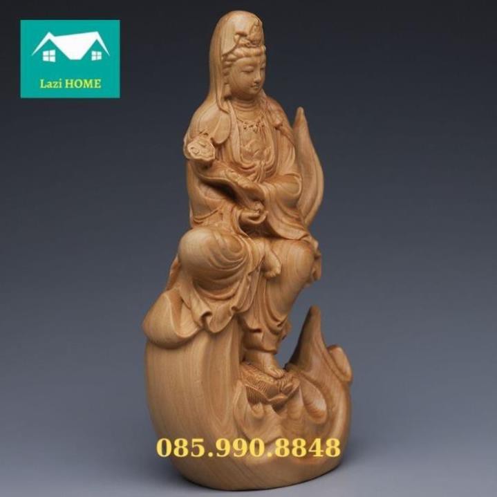 Tượng trang trí gỗ Hoàng Dương cao cấp, tượng phật phong thủy -M5 Phật bà ngồi trên ngọn lửa . .