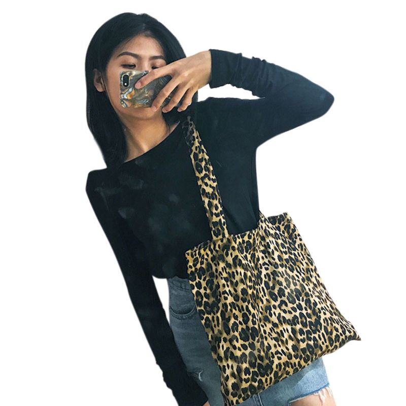 Túi Xách Canvas Họa Tiết Da Báo Thời Trang Dành Cho Nữ