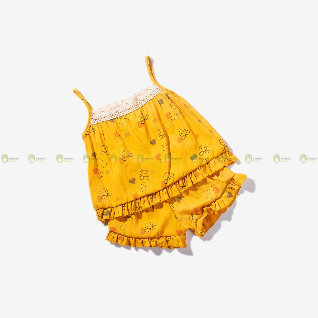 Set Bộ 2 Dây Bé Gái Vải Thô Đũi Mềm Mát Hoạ Tiết Hoa Quả Dễ Thương, Bộ Quần Áo Cho Bé Mặc Hè CK28