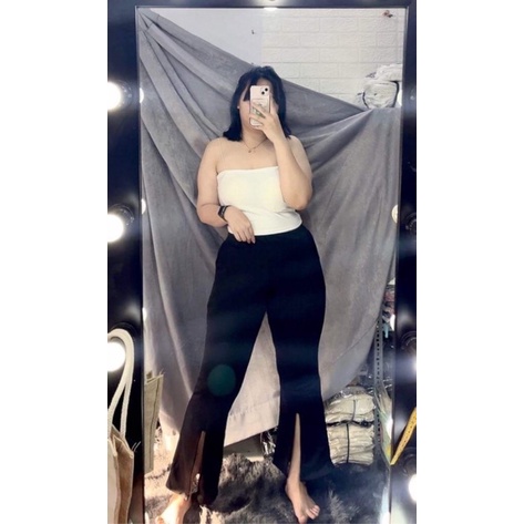 Quần loe lưng thun lai xẻ Bigsize fom chuẩn hack dáng 55kg đến 95kg