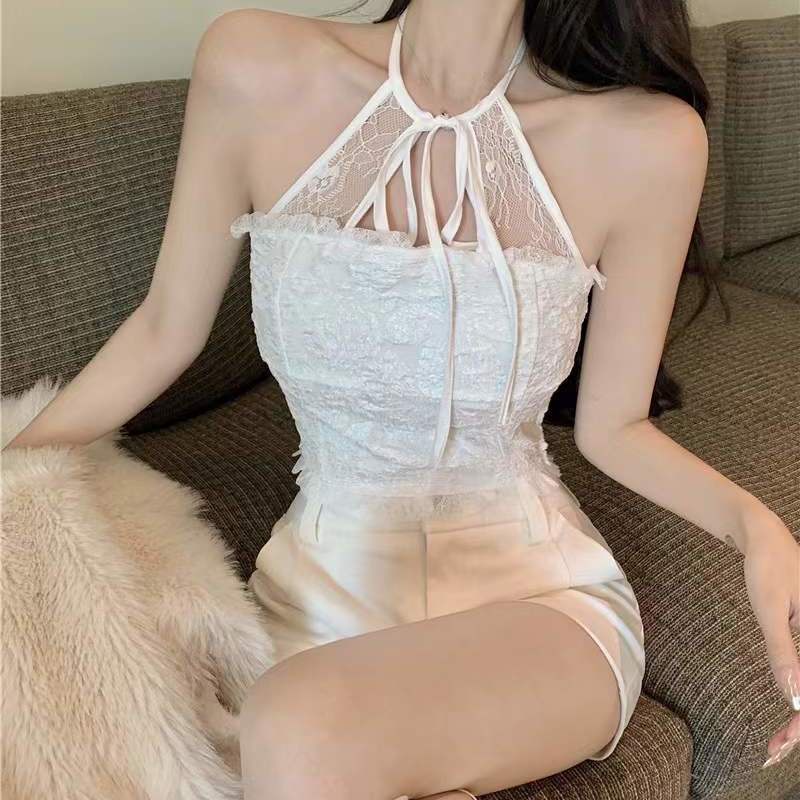 áo 2 dây có mút ngực áo hai dây croptop Dáng Ngắn Phối Ren Thời Trang Mùa Đông Quyến Rũ Cho Nữ