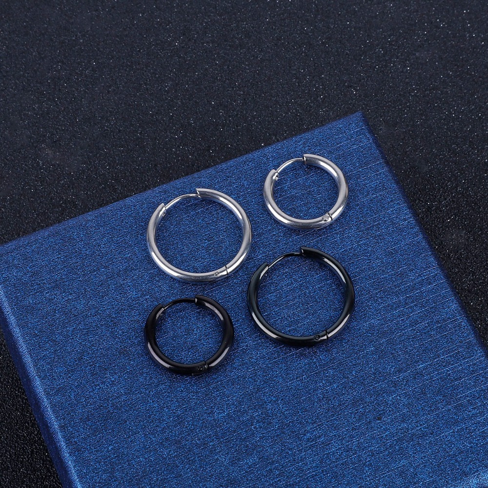 Khuyên tai tròn nhỏ chất liệu inox màu vàng đen 10 / 12 / 14 / 16 / 18 / 20mm dành cho nam và nữ