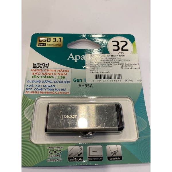 Usb Apacer 3.1 AH35A 32GB vỏ kim loại.