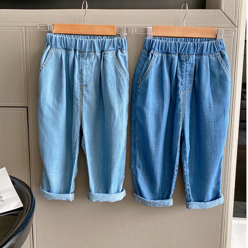 [Babycat] Hàng Có Sẵn Quần Jean Dài Đến Mắt Cá Chân Bằng Lụa Lạnh Mỏng Phong Cách Nhật Hàn Nhật Bản Thời Trang Mùa Hè Chống Muỗi Cho Bé Trai