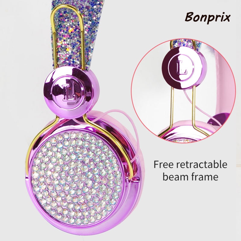 【Phong cách bùng nổ】 Tai nghe có dây cô gái gấu bông dễ thương và sáng bóng  Phim hoạt hình quả bóng tóc lấp lánh gắn trên đầu lớp học trực tuyến máy tính học tai nghe cho trẻ em