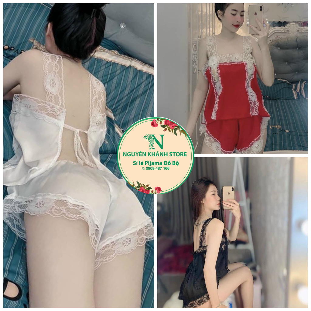 Đồ ngủ sexy phối ren cột dây hở lưng gợi cảm freesize dưới 57kg