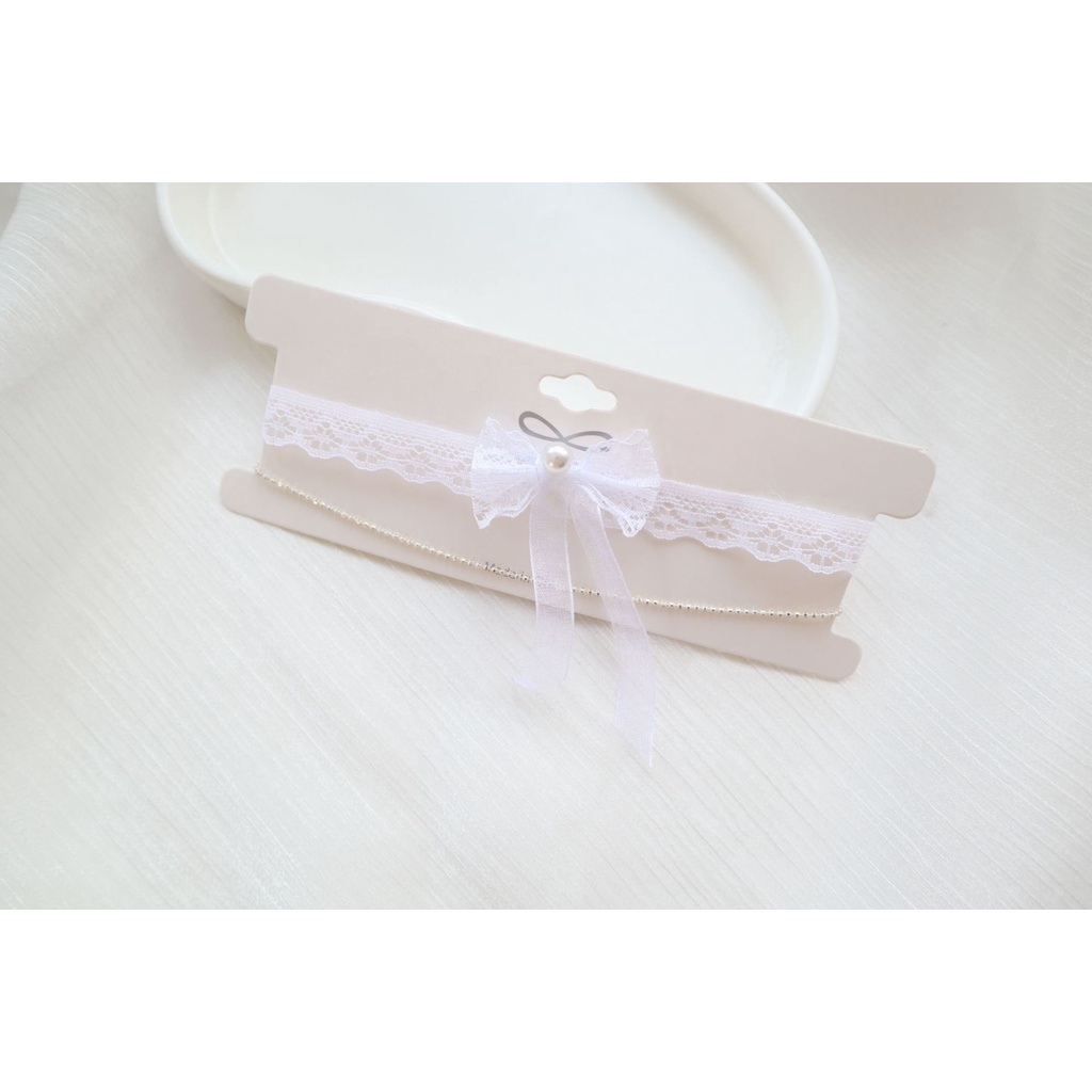 Vòng Cổ choker Ren Trắng Thắt Nơ Đôi Nhẹ Nhàng Mùa Xuân Hè Hàng Mới Dành Cho