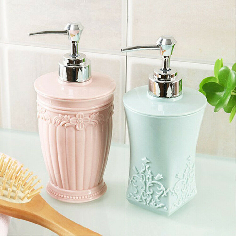 400ml 3D Carved Flower Pattern Shampoo Shower Gel Lotion Empty Bottle / Liquid Dispenser Press Bottle Lotion Storage Container / Lotion Bottle with Pump / Shampoo Soap Shower Container