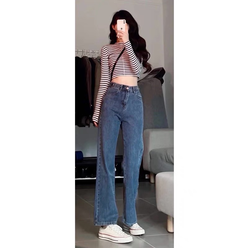 Quần Jean bò nữ ống đứng, suông cạp cao chuẩn form hack dáng hàng chất lượng loại I❤️