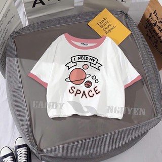 Áo thun croptop viền hồng hành tinh vũ trụ Spac kT
