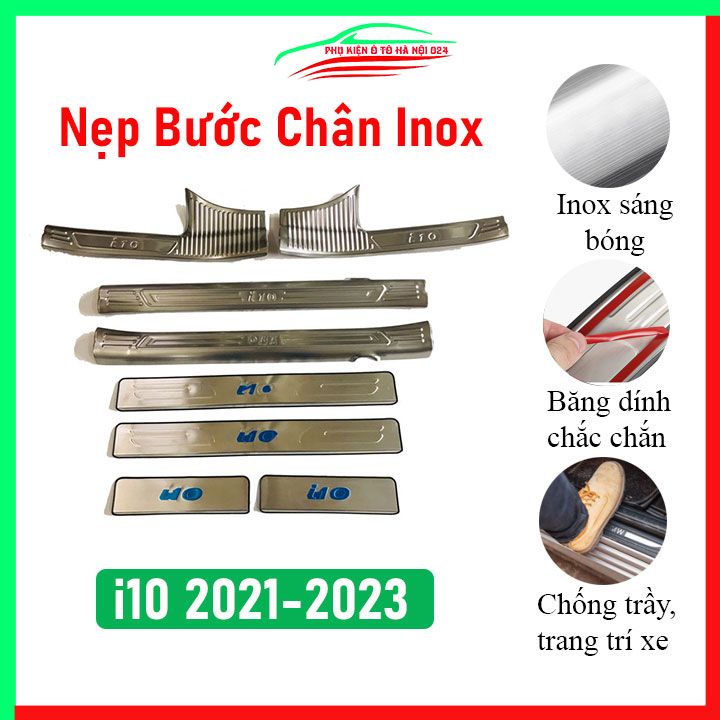 Bộ nẹp bước chân inox ô tô Huyndai i10 2021-2023 chống trầy làm đẹp ô tô